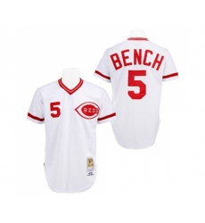 Cincinnati Reds #5 Johnny Bench Authentic White Throwback Baseball Jersey