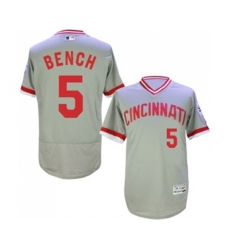 Cincinnati Reds #5 Johnny Bench Grey Flexbase Authentic Collection Cooperstown Baseball Jersey