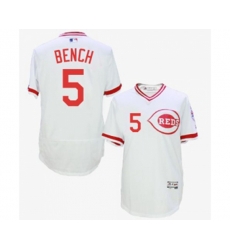 Cincinnati Reds #5 Johnny Bench White Flexbase Authentic Collection Cooperstown Baseball Jersey