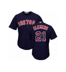 Boston Red Sox #21 Roger Clemens Authentic Navy Blue Team Logo Fashion Cool Base MLB Jersey