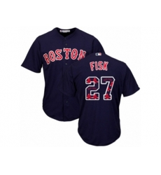 Boston Red Sox #27 Carlton Fisk Authentic Navy Blue Team Logo Fashion Cool Base MLB Jersey