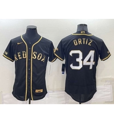 Boston Red Sox #34 David Ortiz Black Gold Flex base Stitched Baseball Jersey