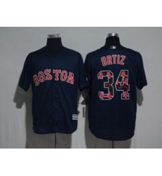 Boston Red Sox #34 David Ortiz Navy Team Logo Print Cool Base Stitched Baseball Jersey