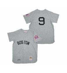Mitchell and Ness 1939 Boston Red Sox #9 Ted Williams Authentic Grey Throwback Baseball Jersey
