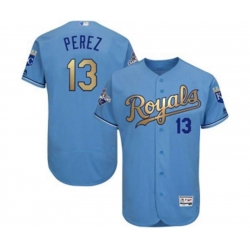 Kansas City Royals #13 Salvador Perez Authentic Light Blue 2015 World Series Champions Gold Program FlexBase MLB Jersey Kansas City Royals #13 Salvador Perez Authentic Light Blue 2015 World Series Champions Gold Program FlexBase MLB Jersey