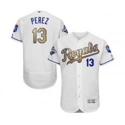 Kansas City Royals #13 Salvador Perez Authentic White 2015 World Series Champions Gold Program FlexBase MLB Jersey Kansas City Royals #13 Salvador Perez Authentic White 2015 World Series Champions Gold Program FlexBase MLB Jersey