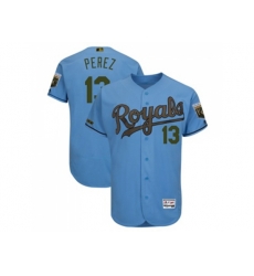 Kansas City Royals #13 Salvador Perez Light Blue Flexbase Authentic Collection 2018 Memorial Day Stitched MLB Jersey