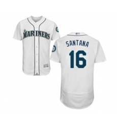 Seattle Mariners #16 Domingo Santana White Home Flex Base Authentic Collection Baseball Jersey