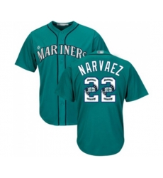 Seattle Mariners #22 Omar Narvaez Authentic Teal Green Team Logo Fashion Cool Base Baseball Jersey