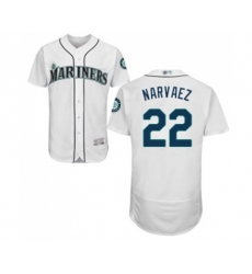 Seattle Mariners #22 Omar Narvaez White Home Flex Base Authentic Collection Baseball Jersey