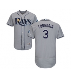 Tampa Bay Rays #3 Evan Longoria Grey Road Flex Base Authentic Collection Baseball Jersey