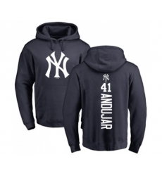 Baseball New York Yankees #41 Miguel Andujar Navy Blue Backer Pullover Hoodie