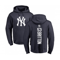 Baseball New York Yankees #53 Zach Britton Navy Blue Backer Pullover Hoodie