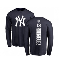 MLB Nike New York Yankees #13 Alex Rodriguez Navy Blue Backer Long Sleeve T-Shirt