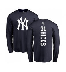MLB Nike New York Yankees #31 Aaron Hicks Navy Blue Backer Long Sleeve T-Shirt