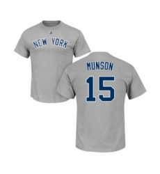 New York Yankees #15 Thurman Munson Gray Name & Number T-Shirt