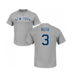 New York Yankees #3 Babe Ruth Replica Gray Home Baseball T-Shirt New York Yankees #3 Babe Ruth Replica Gray Home Baseball T-Shirt