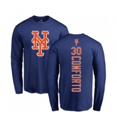 New York Mets #30 Michael Conforto Royal Blue Backer Long Sleeve T-Shirt