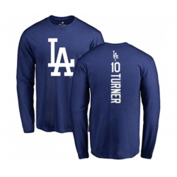 Los Angeles Dodgers #10 Justin Turner Royal Blue Backer Long Sleeve T-Shirt