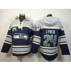 Seattle Seahawks #24 Marshawn Lynch grey-blue[pullover hooded sweatshirt]