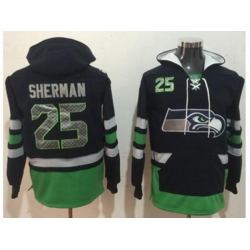 Seattle Seahawks #25 Richard Sherman Navy Blue Green Name & Number Pullover NFL Hoodie