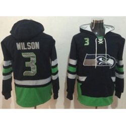 Seattle Seahawks #3 Russell Wilson Navy Blue Green Name & Number Pullover NFL Hoodie