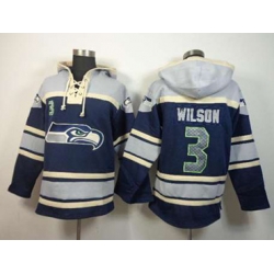 Seattle Seahawks #3 Russell Wilson grey-blue[pullover hooded sweatshirt]