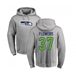 Seattle Seahawks #37 Tre Flowers Ash Name & Number Logo Pullover Hoodie