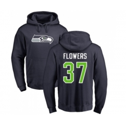 Seattle Seahawks #37 Tre Flowers Navy Blue Name & Number Logo Pullover Hoodie