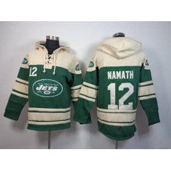 New York Jets #12 Joe Namath cream-green[pullover hooded sweatshirt]