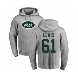 New York Jets #61 Alex Lewis Ash Name & Number Logo Pullover Hoodie
