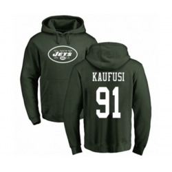 New York Jets #91 Bronson Kaufusi Green Name & Number Logo Pullover Hoodie