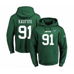 New York Jets #91 Bronson Kaufusi Green Name & Number Pullover Hoodie