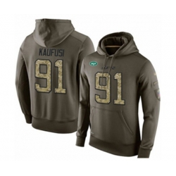 New York Jets #91 Bronson Kaufusi Green Salute To Service Pullover Hoodie