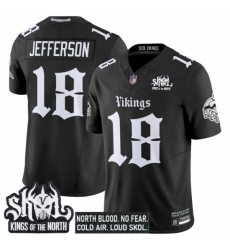 Minnesota Vikings 18 Justin Jefferson Black 2025 F U S E Kings of the North Patch Gothic Norseblood Edition Vapor Untouchable Limited Stitched Footbal