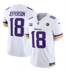 Minnesota Vikings #18 Justin Jefferson White 2023 F U S E With 1 Star C Patch And John Madden Patch Vapor Limited Stitched Football Jersey
