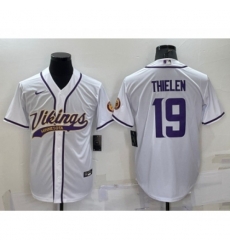 Minnesota Vikings #19 Adam Thielen White With Patch Cool Base Stitched Baseball Jersey