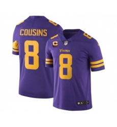 Minnesota Vikings #8 Kirk Cousins Purple With 4-Star C Patch Rush Limited Stitched NFL Jersey