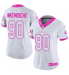 Women Arizona Cardinals #90 Robert Nkemdiche Limited White Pink Rush Fashion NFL Jersey