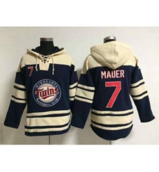 mlb jerseys minnesota twins #7 mauer blue[pullover hooded sweatshirt]