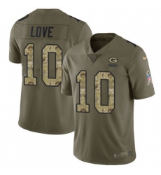 Green Bay Packers #10 Jordan Love Olive Camo Stitched NFL Limited 2017 Salute To Service Jersey
