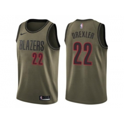 Portland Trail Blazers #22 Clyde Drexler Green Salute to Service NBA Swingman Jersey
