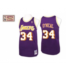Los Angeles Lakers #34 Shaquille ONeal Authentic Purple Throwback Basketball Jersey