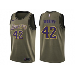 Los Angeles Lakers #42 James Worthy Green Salute to Service NBA Swingman Jersey