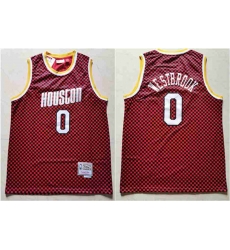 Houston Rockets #0 Russell Westbrook Red Checkerboard Hardwood Classics Jersey