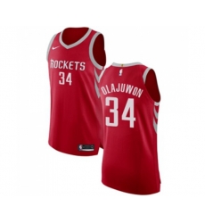 Houston Rockets #34 Hakeem Olajuwon Authentic Red Road Basketball Jersey - Icon Edition