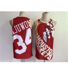 Houston Rockets #34 Hakeem Olajuwon Red Big Face Stitched Jersey
