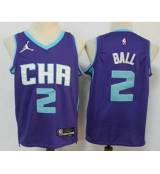 Charlotte Hornets #2 Lamelo Ball Purple Jordan 75th Anniversary Diamond 2021 Stitched Jersey