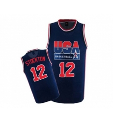 Nike Team USA #12 John Stockton Authentic Navy Blue 2012 Olympic Retro Basketball Jersey