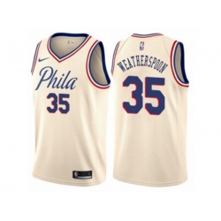 Philadelphia 76ers #35 Clarence Weatherspoon Authentic Cream NBA Jersey - City Edition